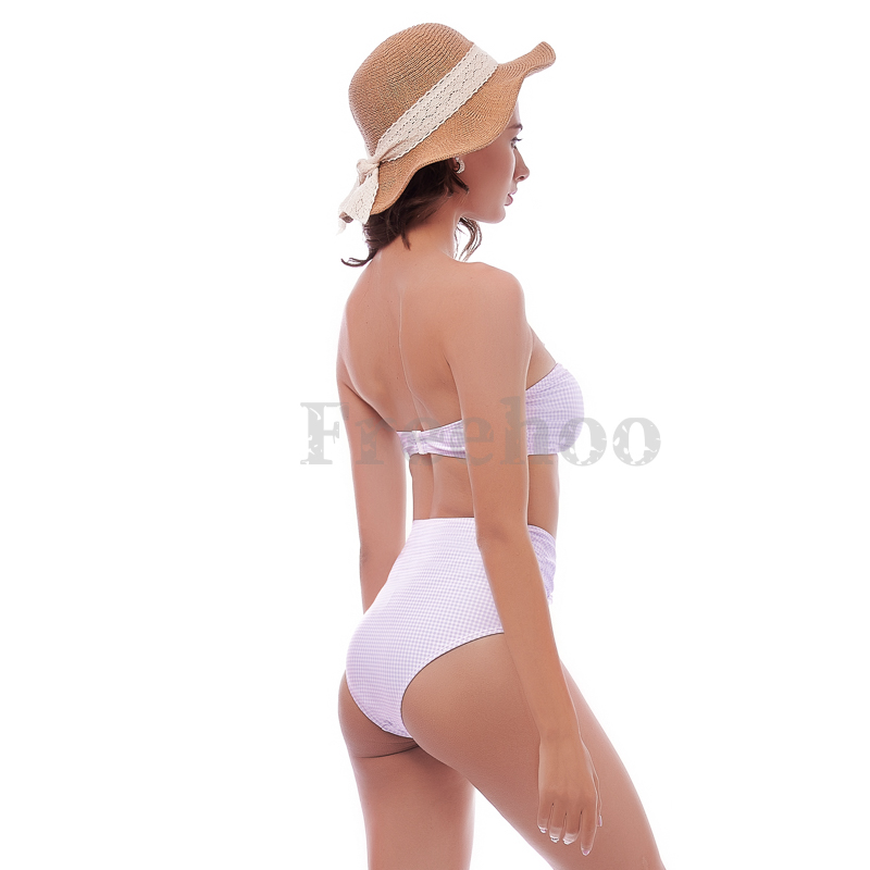 Women’s Sexy Checked Cutout Bandeau High Waist Bottom Bikini Suit
