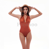 Women’s Sexy Brown Multi Strap Wireless One-piece Swimsuit