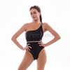 Women’s Sexy Black Elastic Band One Shoulder One-piece Swimsuit