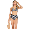 Women’s Sexy Black And White Stripes Triangle Top And Side Drawstring Bottom Bikini Suit