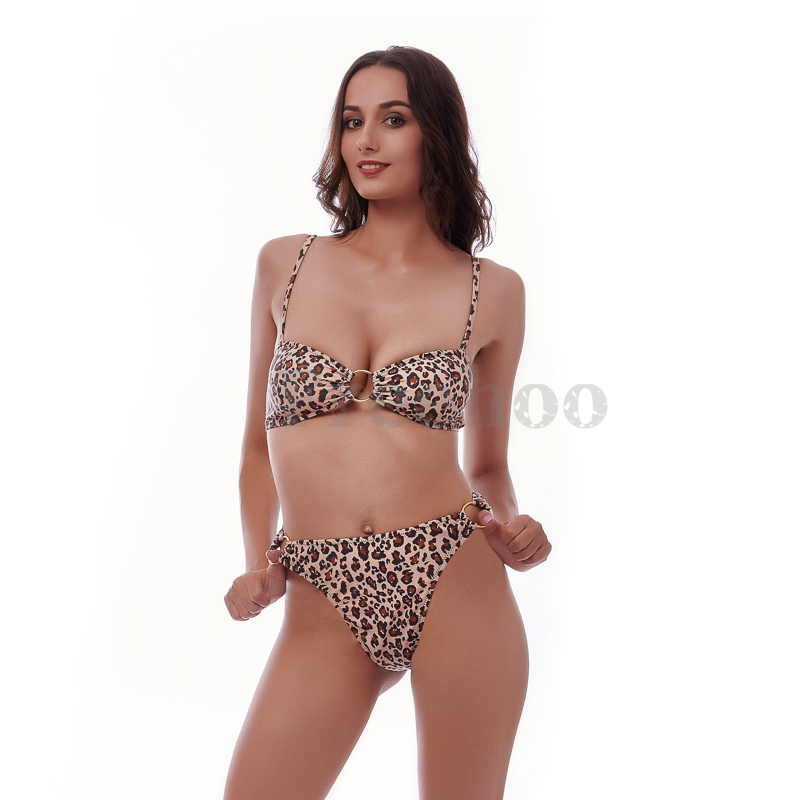 Women’s Sexy Leopard Allover Print O-ring Bikini Suit