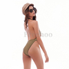 Women’s Sexy Biege V-plunge Backless Wireless One-piece Swimsuit