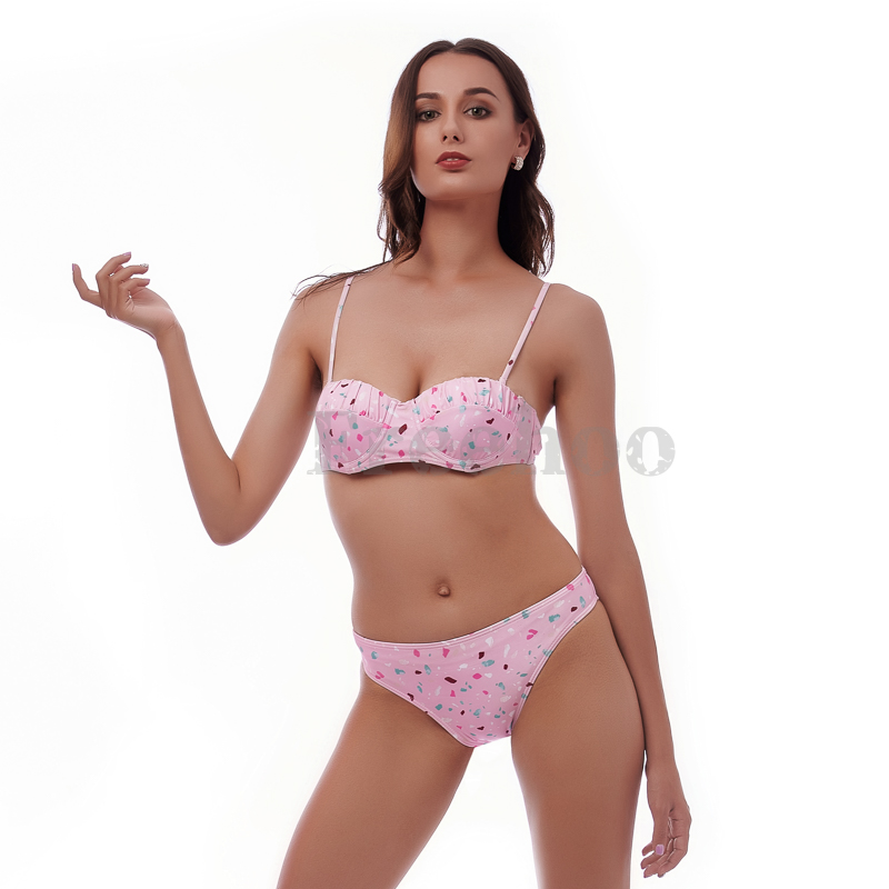 Women’s Sexy Pink Floral Allover Print Underwire Bikini Suit