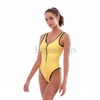 Women’s Sexy Yellow with Contrast Binding Zipper One-piece Swimsuit