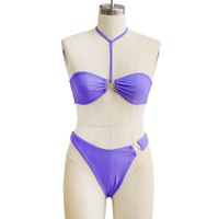 Solid Purple with Trim Bikini Suit