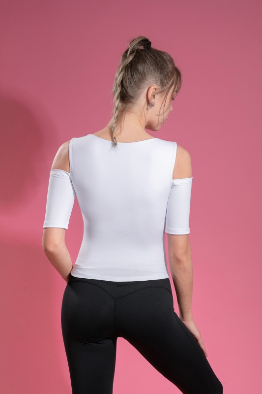 Women’s White Quick Dry Breathable Fitness Workout Yoga Short Sleeve Top