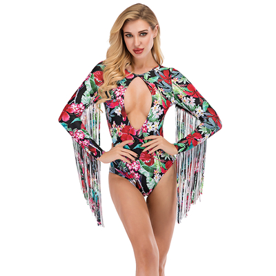 Women’s Sexy One-piece Cut-out Print with Fringe Swimsuit