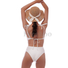 Women’s Sexy White Texture With Floral Strap Wireless One-piece Swimsuit