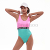 Women’s Sexy Pink And Aqua Joint Elastic Band One-piece Swimsuit