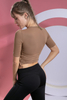 Women’s Light Brown Side Drawstring Quick Dry Breathable Fitness Workout Yoga Short Sleeve Top