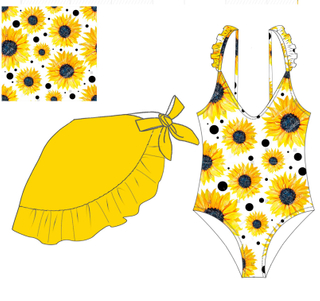 Sun Flower Printed with Cap Kid Swimwear